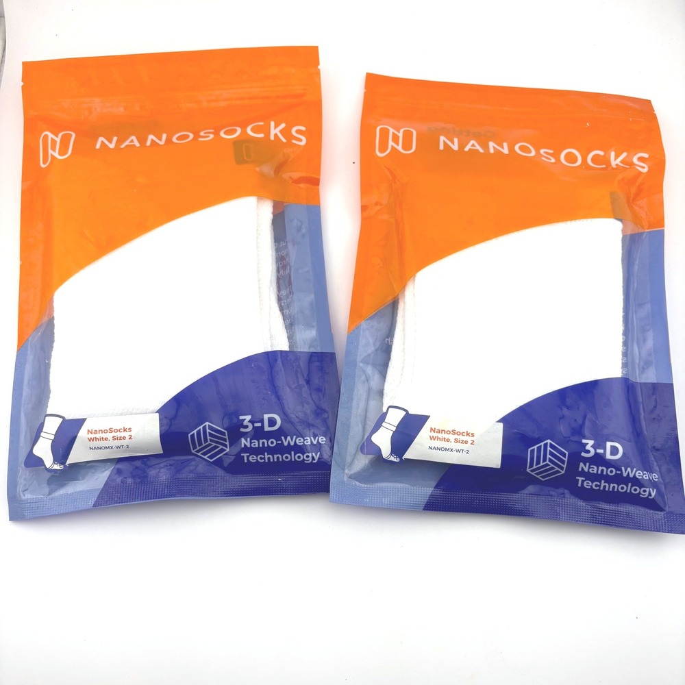 NanoSocks White Size 2 Compression Socks 3-D Nano-Weave Lot of 2 Pairs